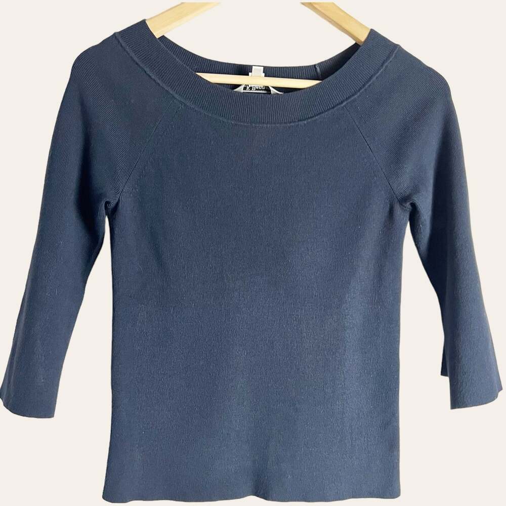 L.K. Bennett Navy Blue 3/4 Flared Bell Sleeve Pullover Sweater Top Sz XS